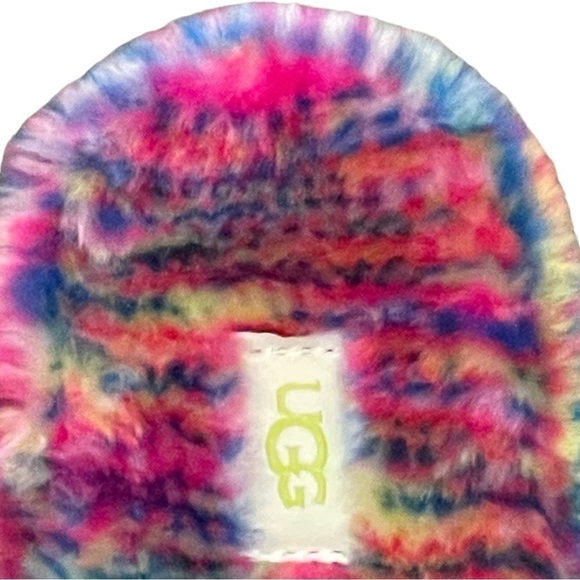 UGG "Pixelate Print" Rainbow Colored/Multicolored Plush Fuzzy Slipper Slides - Picture 4 of 11